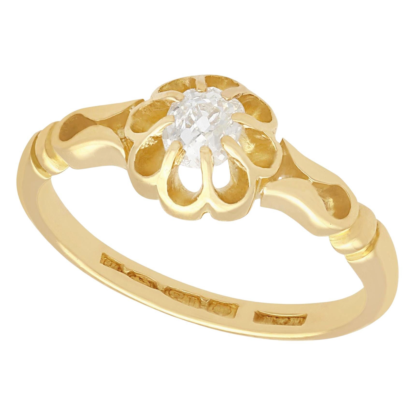 Bague solitaire ancienne en or jaune 18 carats avec diamants