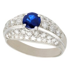 Vintage 1960s Sapphire and Diamond White Gold Cocktail Ring