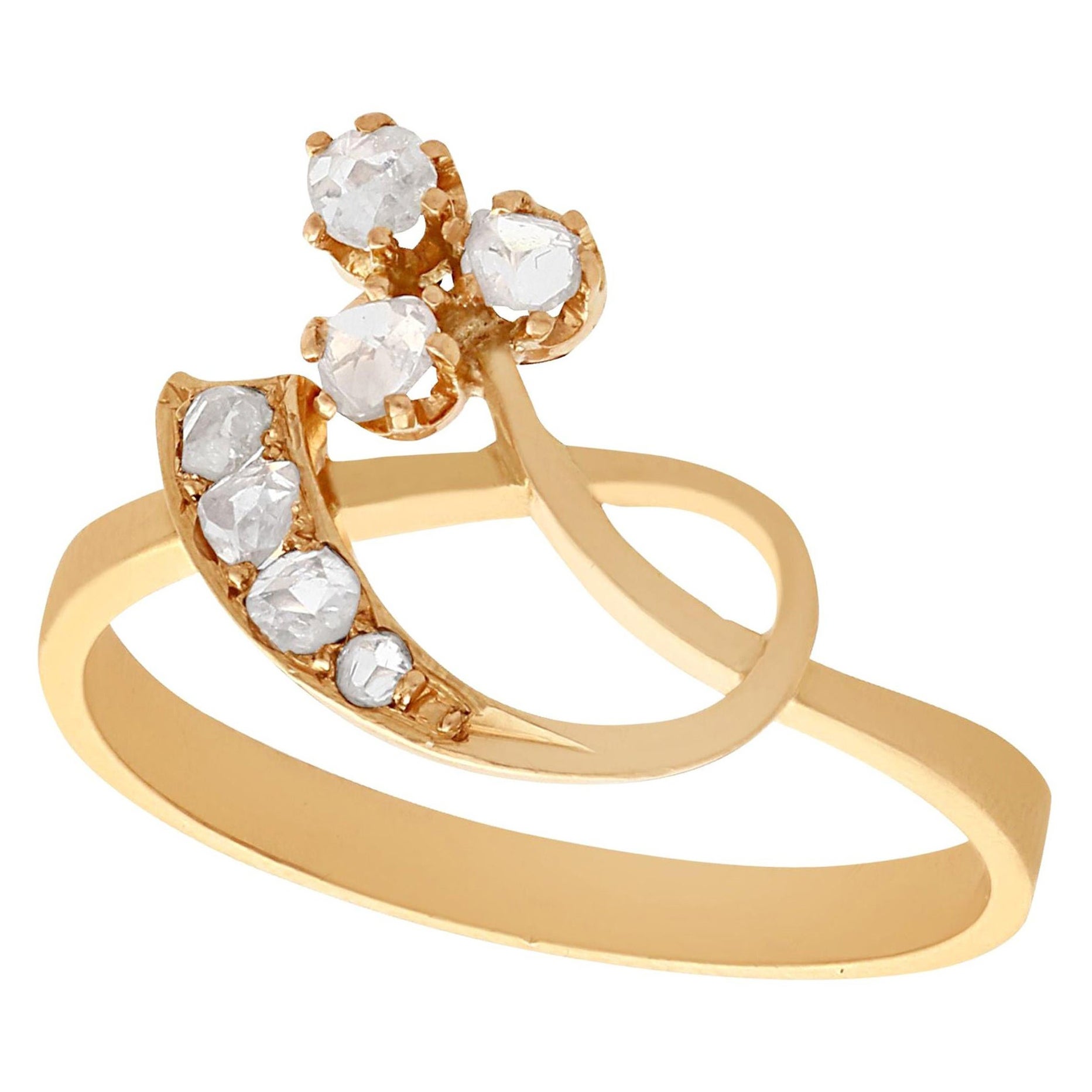 French Diamond and Yellow Gold Intertwined Engagement Ring For Sale