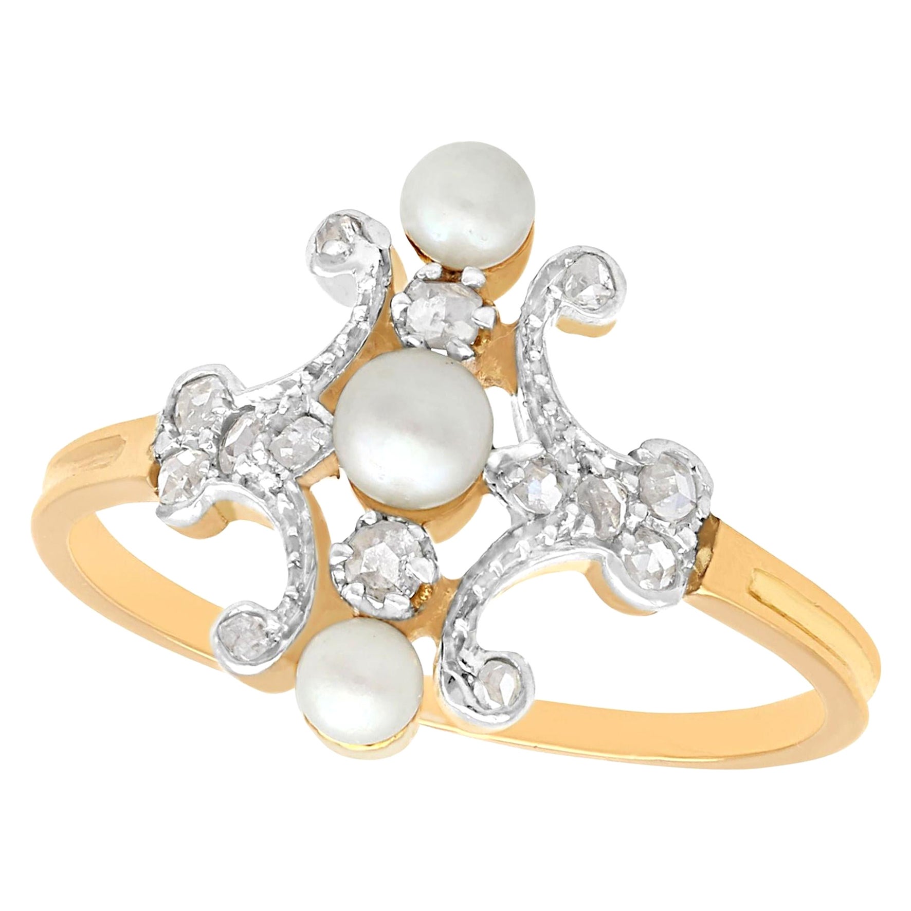 1900s Pearl Diamond Yellow Gold and White Gold Set Cocktail Ring