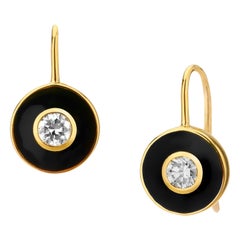 Syna Yellow Gold Diamond Black Enamel Disc Earrings
