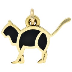 Cartier Vintage Black Enamel 14 Karat Gold Cat Charm