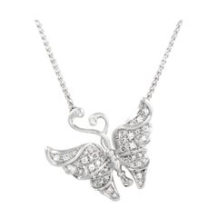 Carrera y Carrera 18K White Gold and 0.37 ct Diamond Butterfly Pendant Necklace