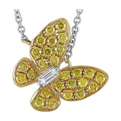 LB Exclusive 18K White Gold 0.88 ct White and Yellow Diamond Butterfly Pendant