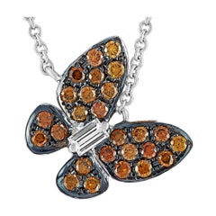 LB Exclusive 18K White Gold 0.67 ct White and Brown Diamond Butterfly Pendant