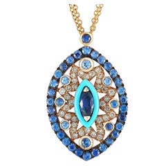 Carlo Barberis 18K Yellow Gold 0.30 ct Diamond, Sapphire and Turquoise Necklace