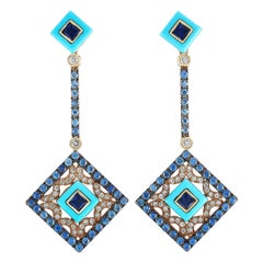 Carlo Barberis 18K Rose Gold 1.00 ct Diamond, Sapphire and Turquoise Earrings