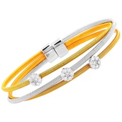 Oro Trend 18K Yellow, White and Rose Gold and 0.75 ct Diamond Bangle Bracelet