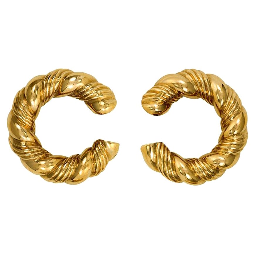 Van Cleef & Arpels, France 1970s Gold Ribbed Hoop Earrings