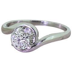 Vintage Art Deco Old Cut Diamond Gold Platinum Twist Engagement Ring