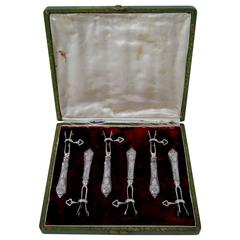 Gorgeous French Sterling Silver Cutlet Holders Set 6 pc with original box Rococo