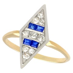 1930s, Antique Sapphire and Diamond Yellow Gold Cocktail Ring