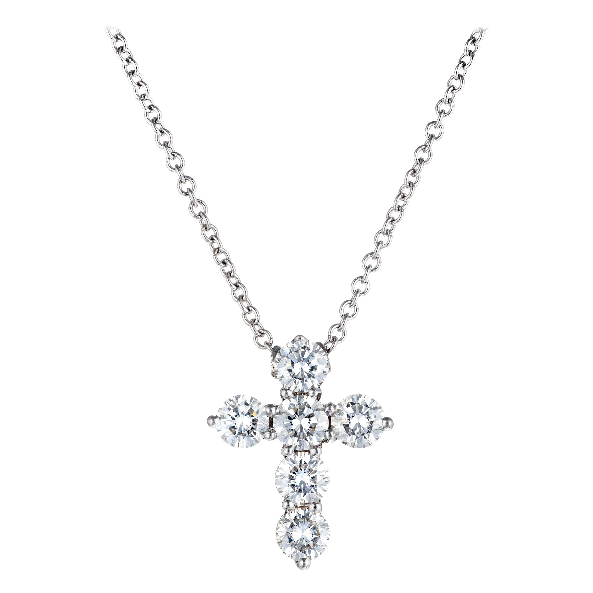 Platinum 2 Carat Diamond Cross Pendant Necklace For Sale at 1stDibs