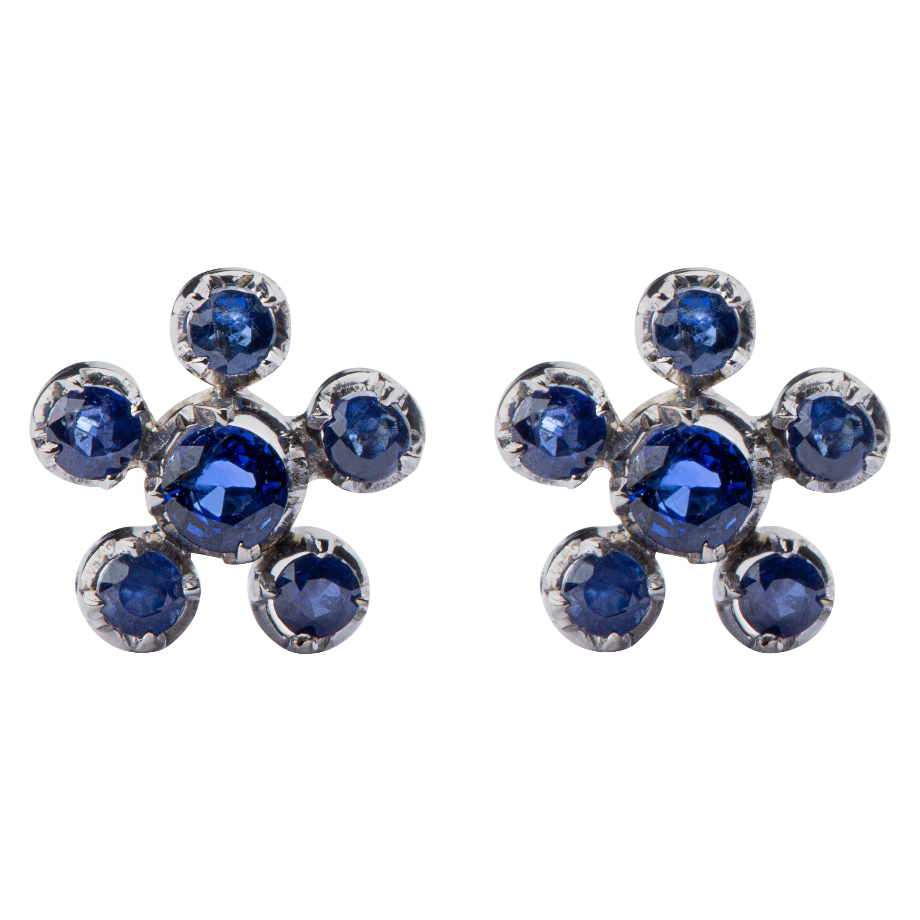 Jona Blue Sapphire 18 Karat White Gold Square Earring Studs For Sale at ...