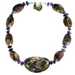 Iridescent Paua Shell Choker with Amethyst & Teal Apatite, 17.25\"