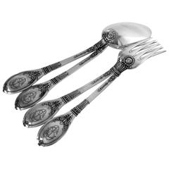Lapparra Fabulous French Sterling Silver Duo of Dinner Flatware Empire Torch