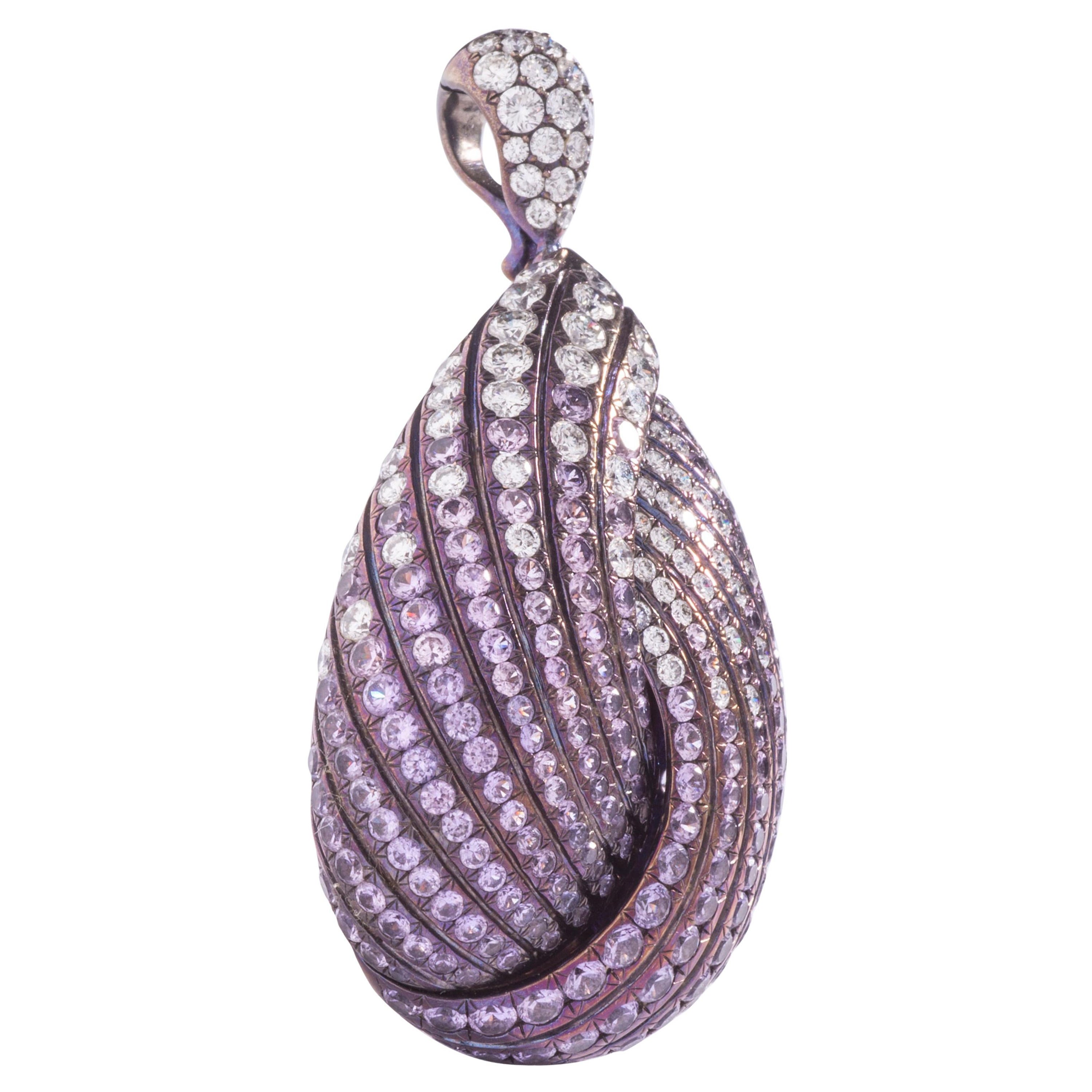 Adler Diamond and Pink Purple Sapphire on Titanium and Gold Pendant For Sale