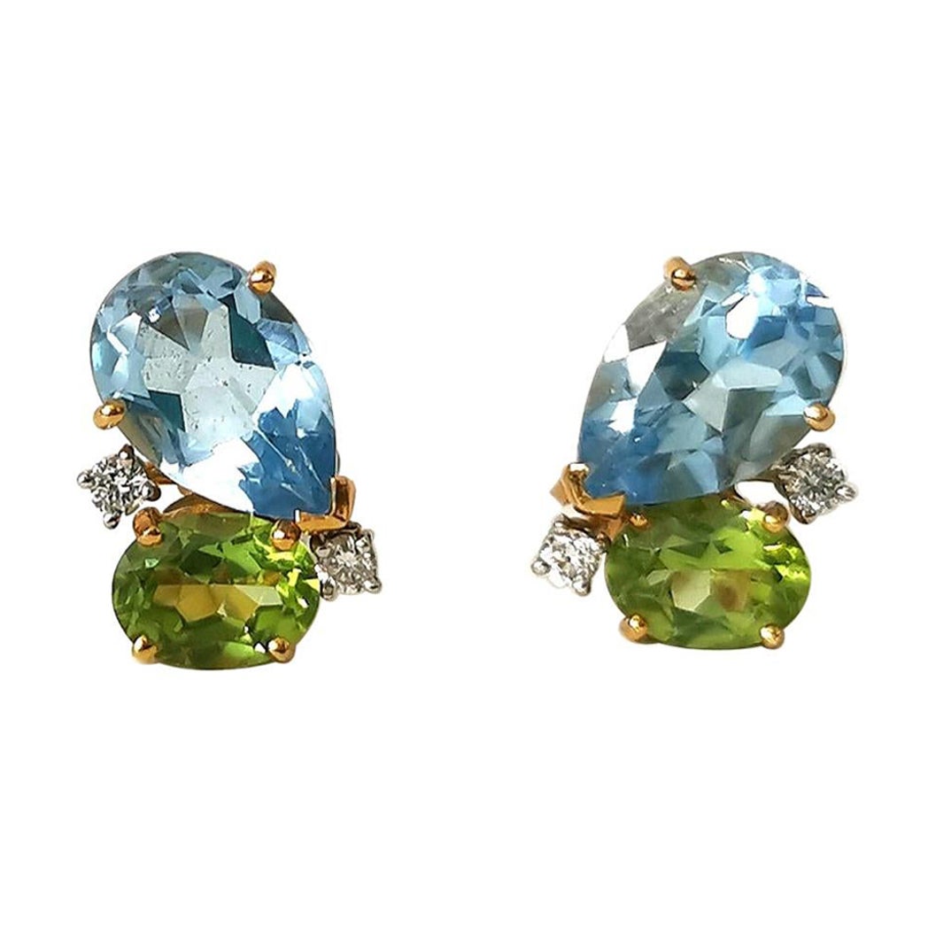 AquaMarine Peridot Diamond Earrings For Sale