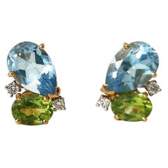 Boucles d'oreilles AquaMarine en péridot et diamant