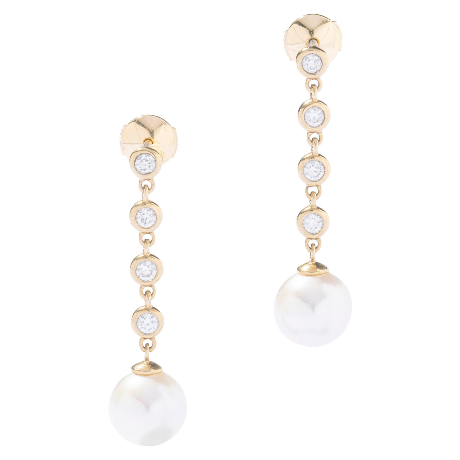 Pearl Diamond Yellow Gold Earrings Ear Pendants