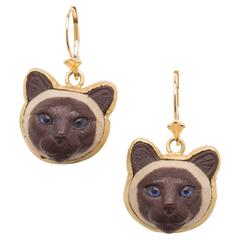 Cappuccino Jasper Gold Cat Head Earrings 3