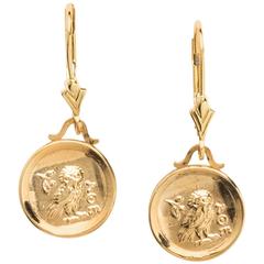 Owl of Athena Gold Coin Earrings