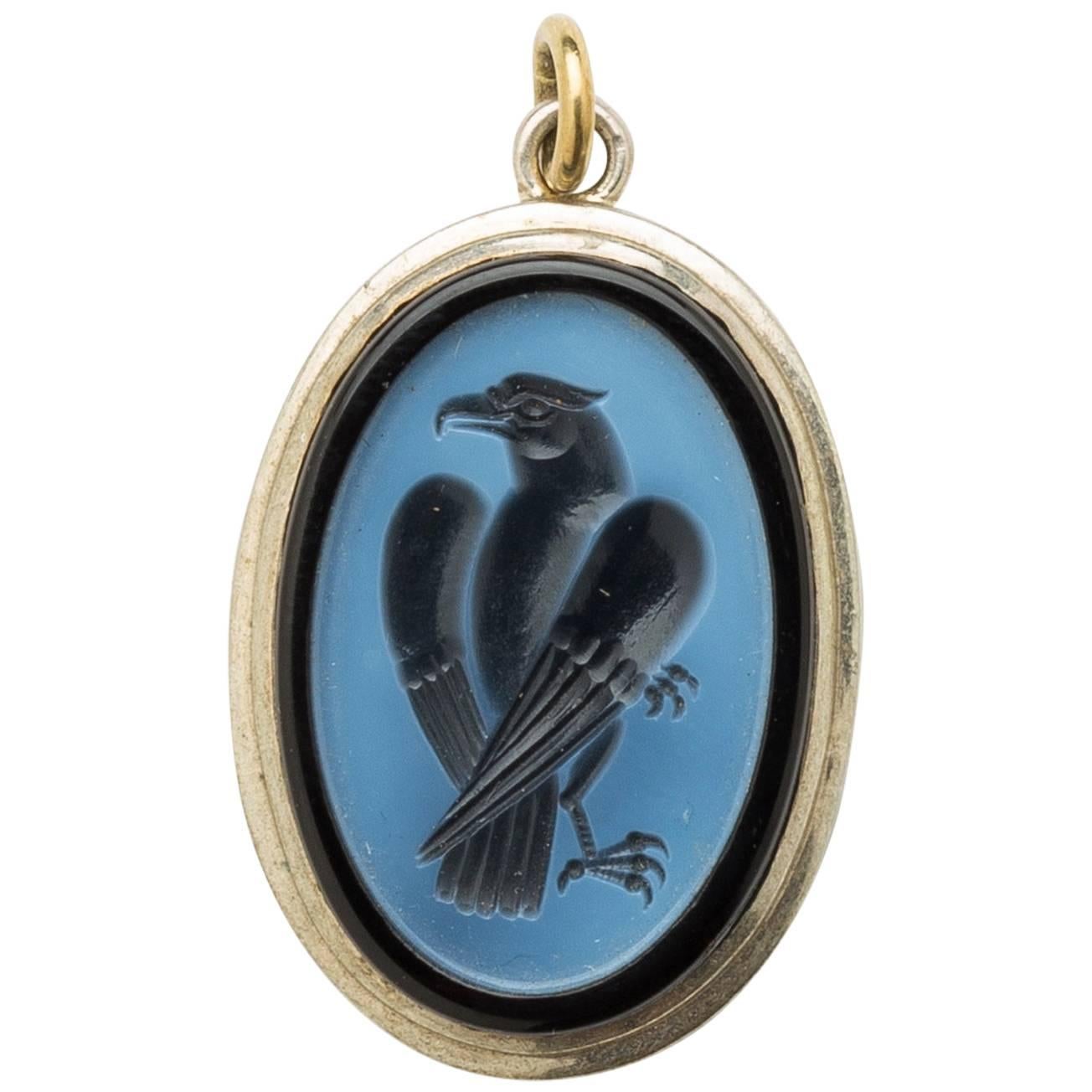 Heraldic Agate Silver Eagle Pendant