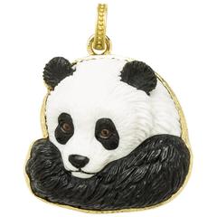 Adorable Chalcedony Onyx Gold Panda Pendant
