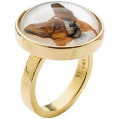Crystal Gold Hand Painted Corgi Ring 12