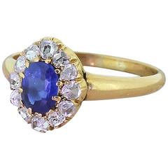Antique Victorian 0.70 Carat Sapphire & Rose Cut Diamond Cluster Ring