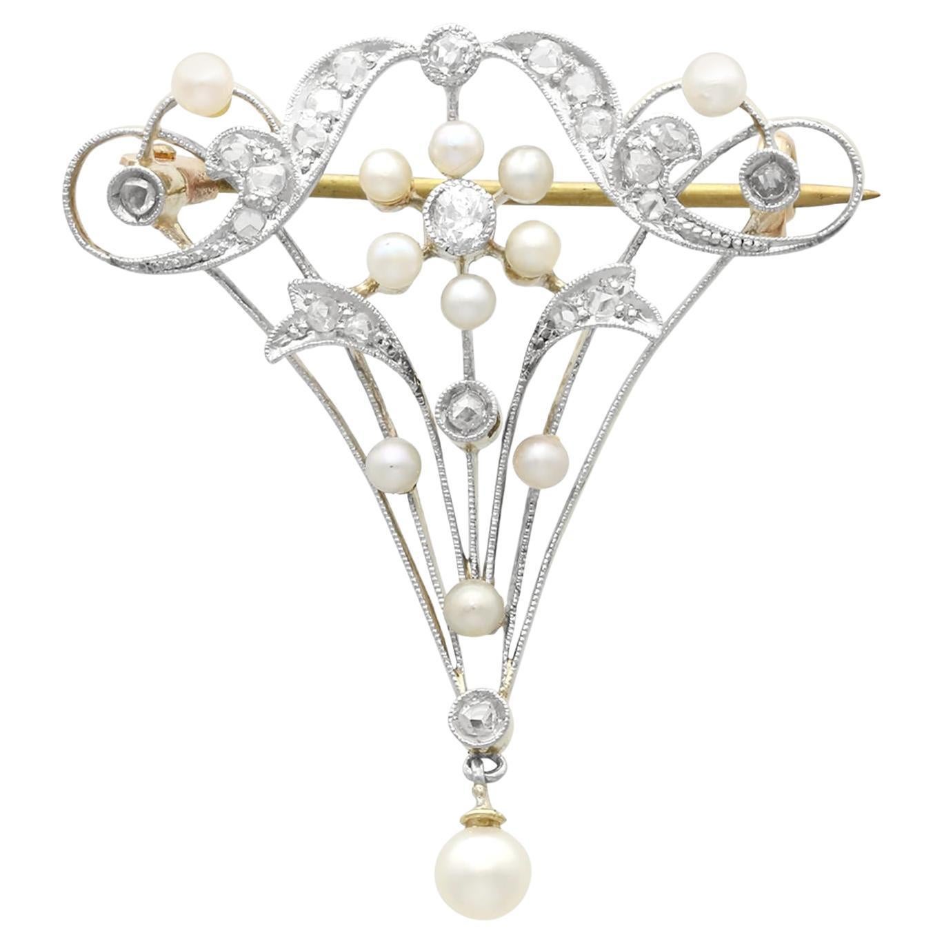 1890s Antiguo Broche de Diamantes, Perlas y Oro Amarillo Belle Époque
