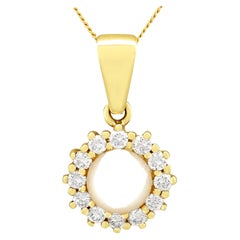 Retro Cultured Pearl and Diamond Yellow Gold Pendant