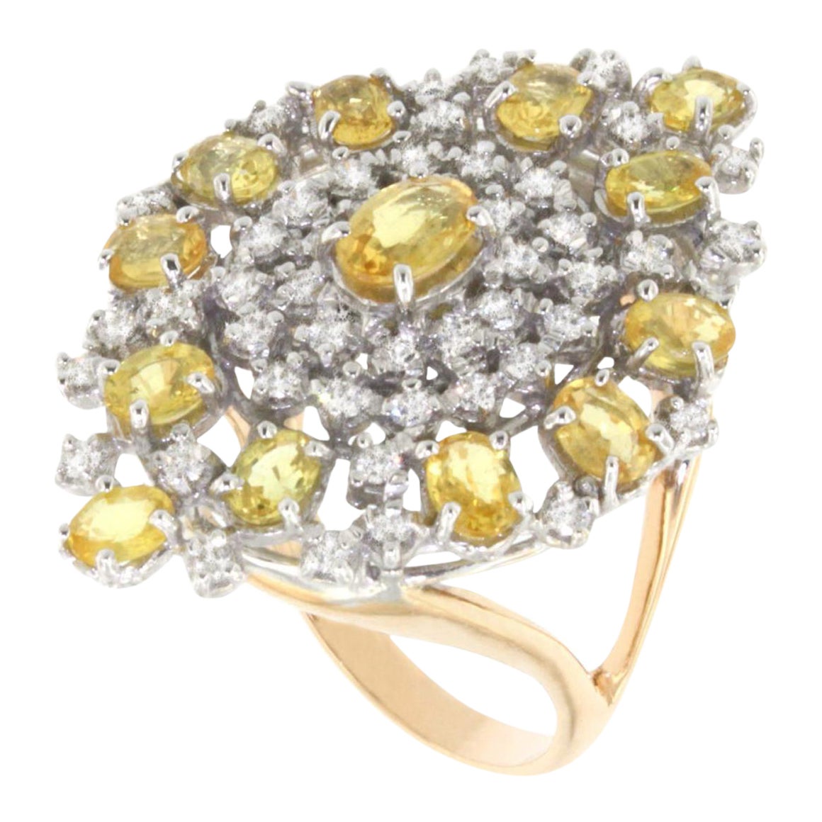 18 Karat White and Rose Gold with Yellow Sapphire White Diamond Cocktail Ring