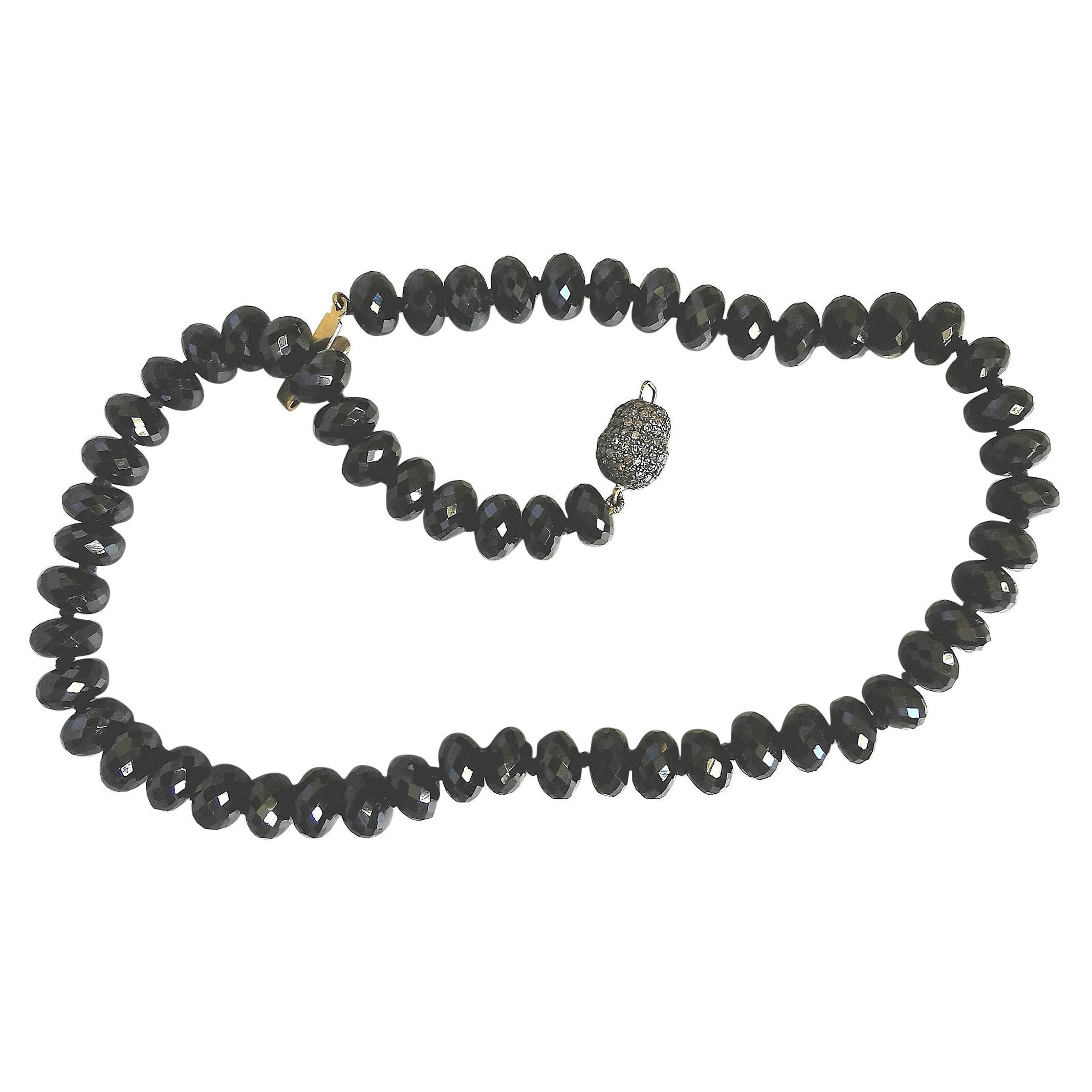 Brown Diamond Clasp Onyx Multi Facets Beaded Necklace