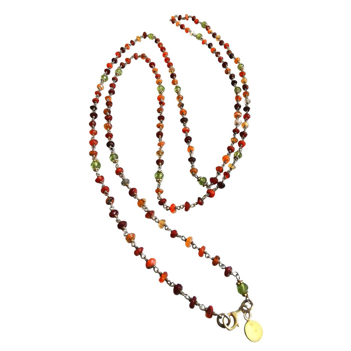 Sautoir Hard Stones Beaded Silver 925 Necklace For Sale