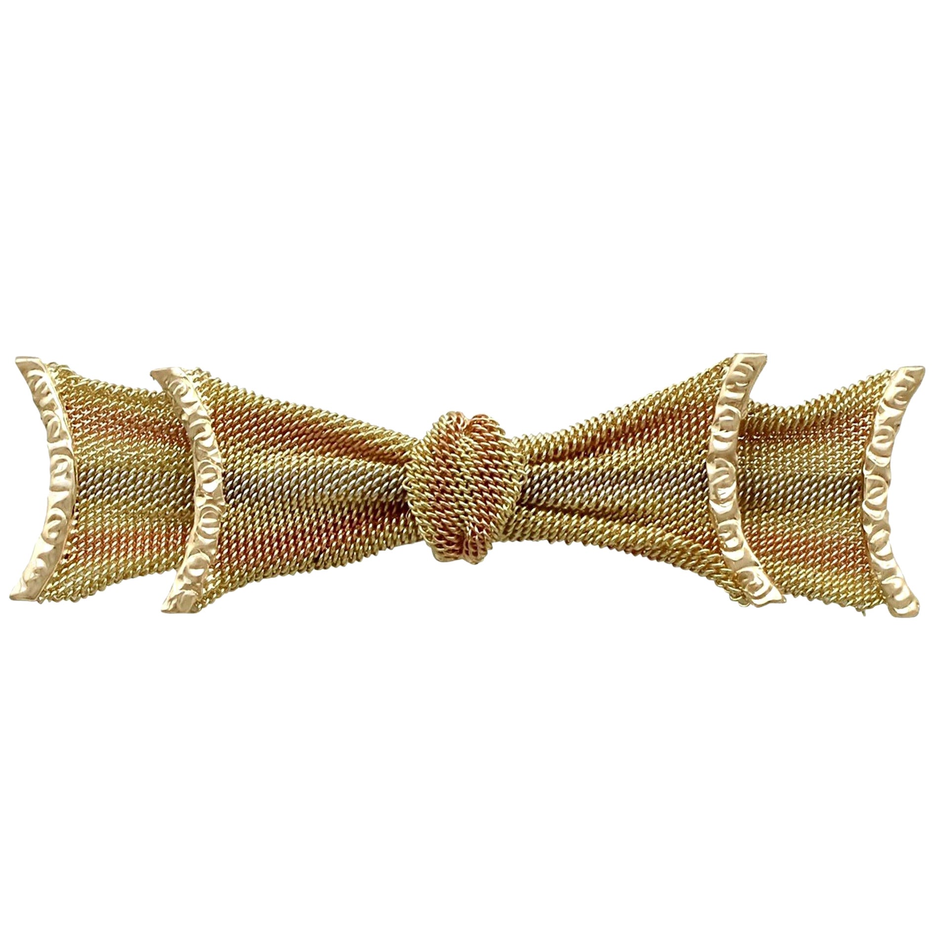 Victorian Yellow, Rose and White Gold Bow Brooch For Sale