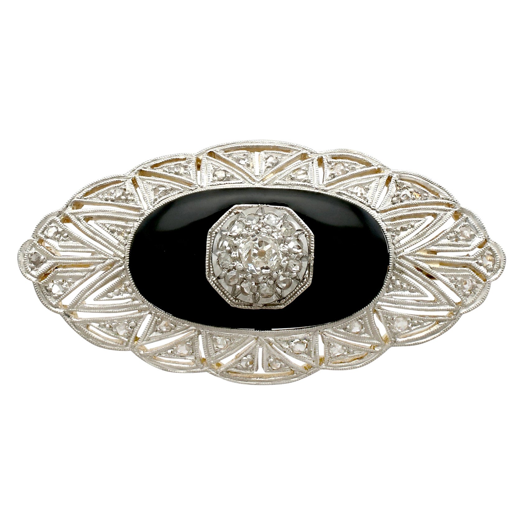 Art Deco Platinum, Diamond and Black Onyx Brooch For Sale at 1stDibs