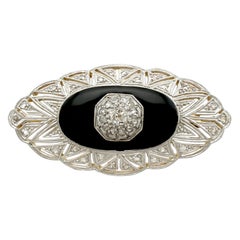 1930s Art Deco Diamond Black Onyx Gold Brooch