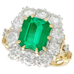 Vintage 3.60 Carat Emerald and 1.85 Carat Diamond 18k Yellow Gold Cocktail Ring