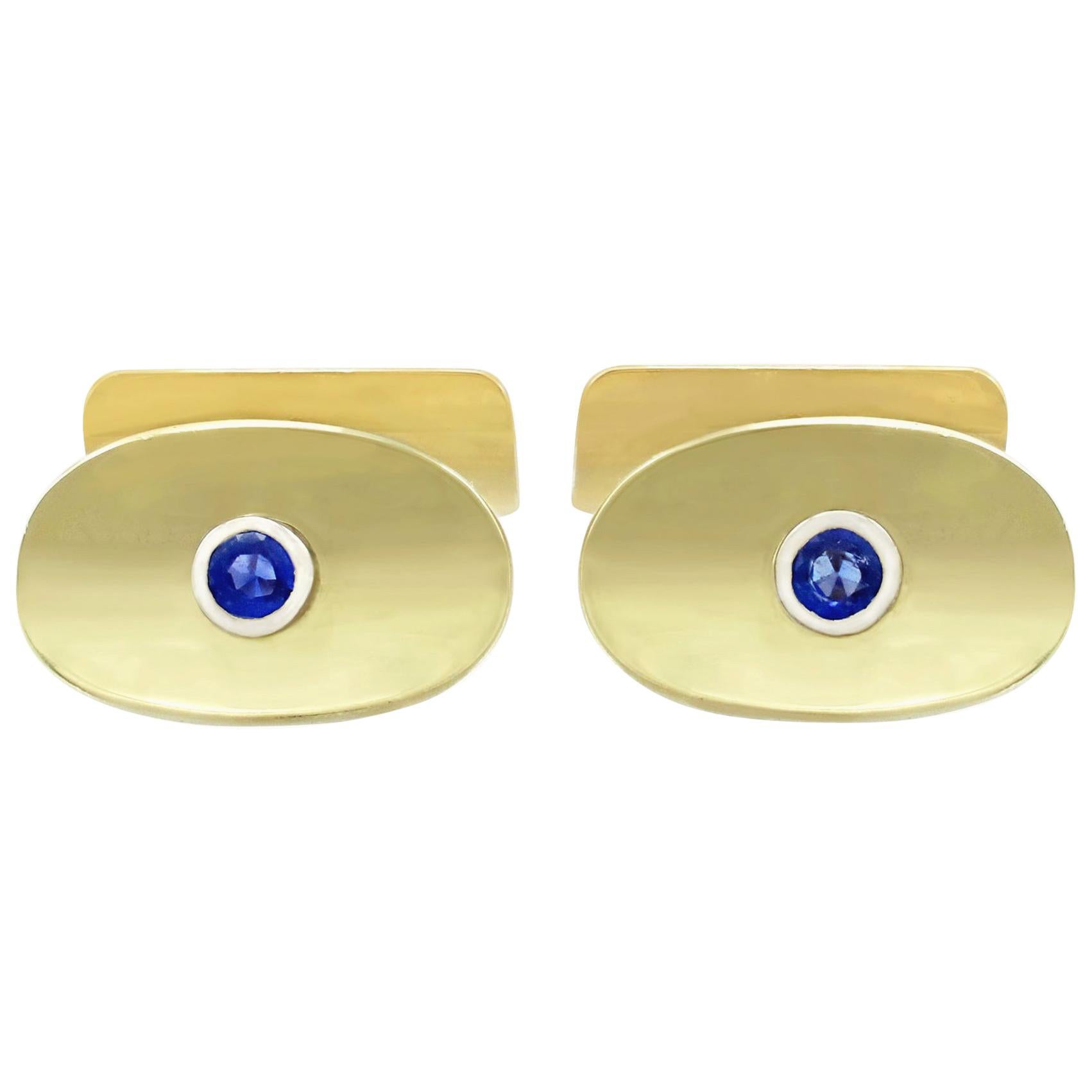 Vintage 1950s Sapphire and Yellow Gold Cufflinks For Sale