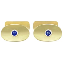 Vintage 1950s Sapphire and Yellow Gold Cufflinks
