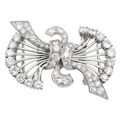 Antique 1930s Art Deco 4.16 Carat Diamond and Platinum Double Clip Brooch