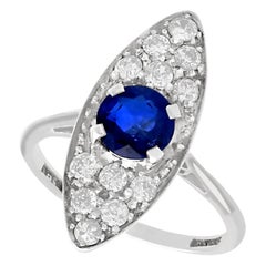 Antique 1920s 1.02 Carat Sapphire and Diamond White Gold Cocktail Ring