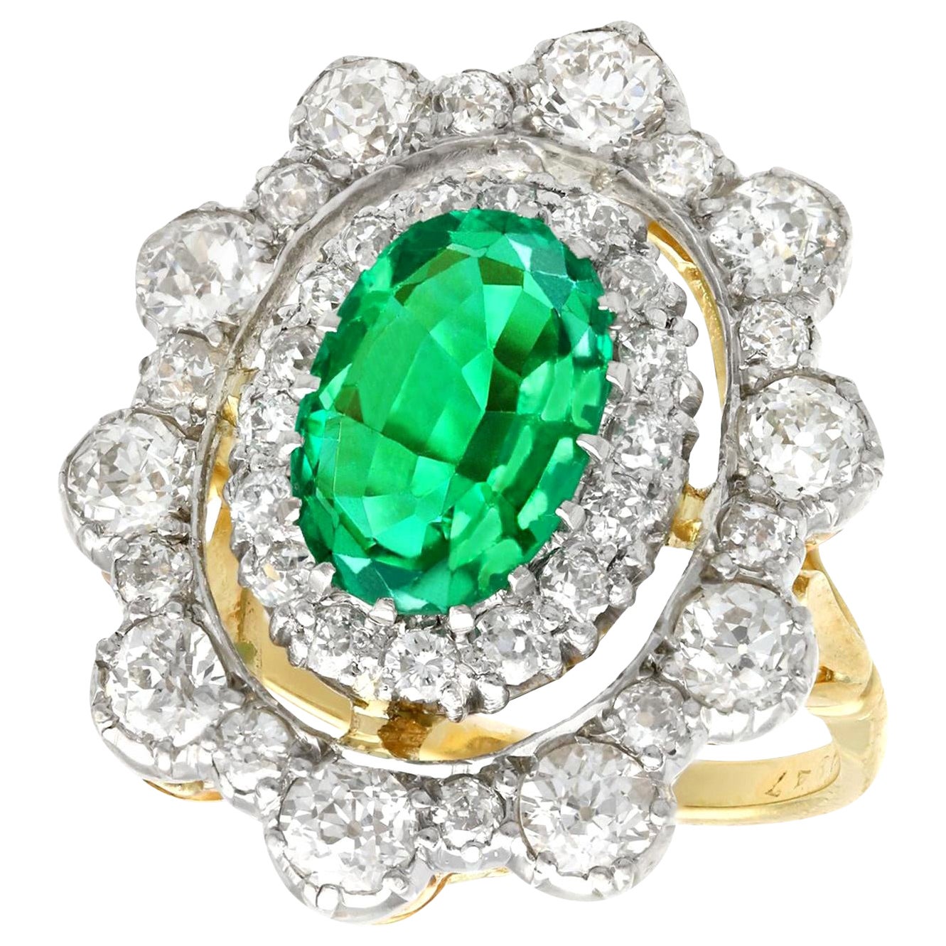 3.12 Carat Colombian Emerald and 3.15 Carat Diamond Yellow Gold Cocktail Ring For Sale