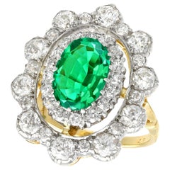 Vintage 3.12 Carat Colombian Emerald and 3.15 Carat Diamond Yellow Gold Cocktail Ring