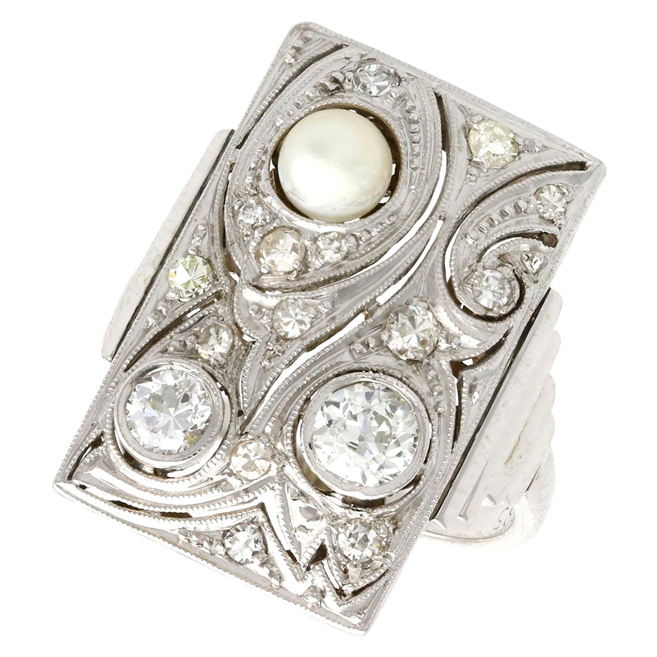 Le Turcq French Art Nouveau Diamond Pearl Gold and Enamel Ring at 1stDibs