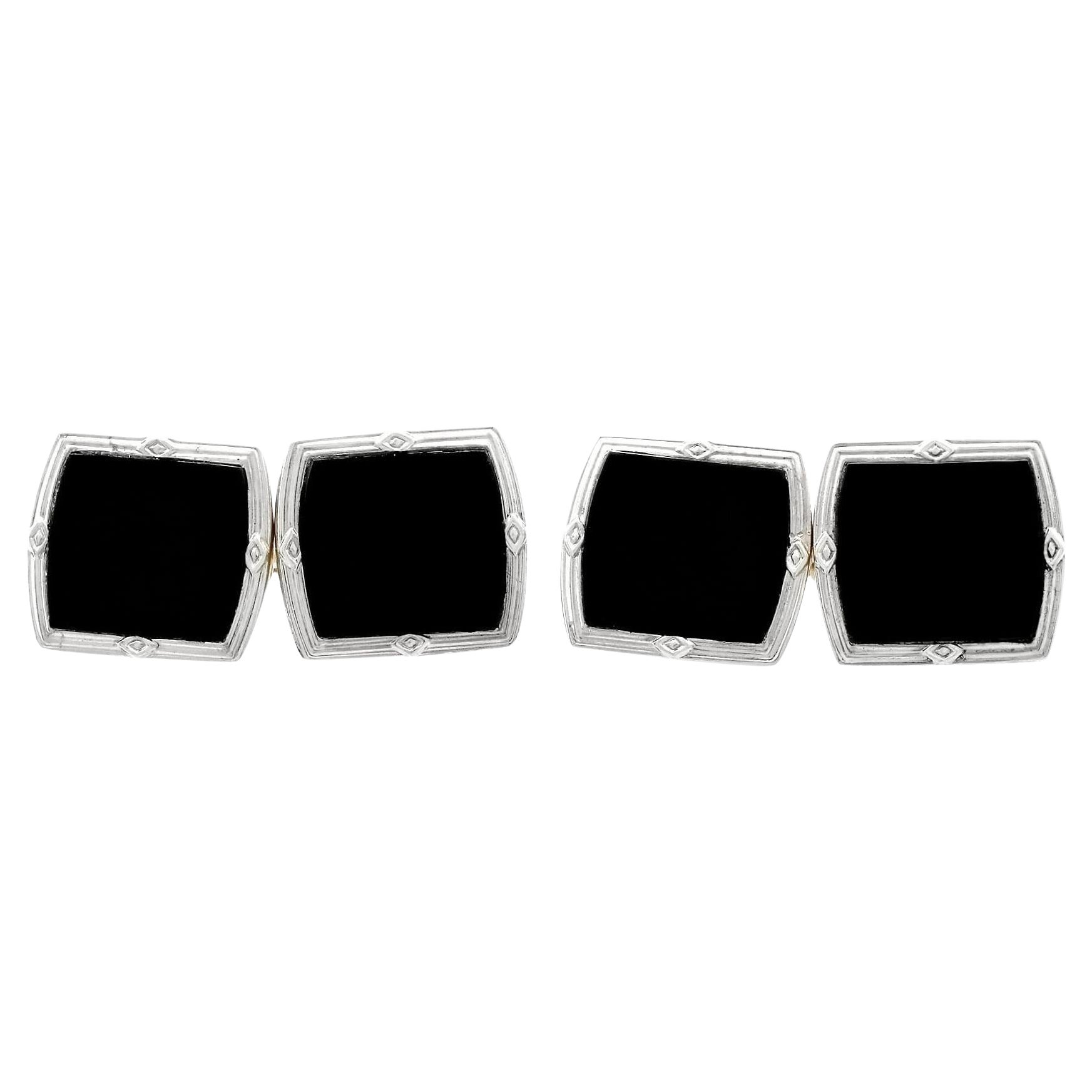 Antique Art Deco Black Onyx and Yellow Gold Platinum Set Cufflinks
