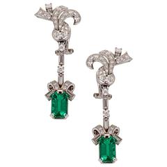 Colombian Emerald Diamond Platinum Dangle Earrings 1