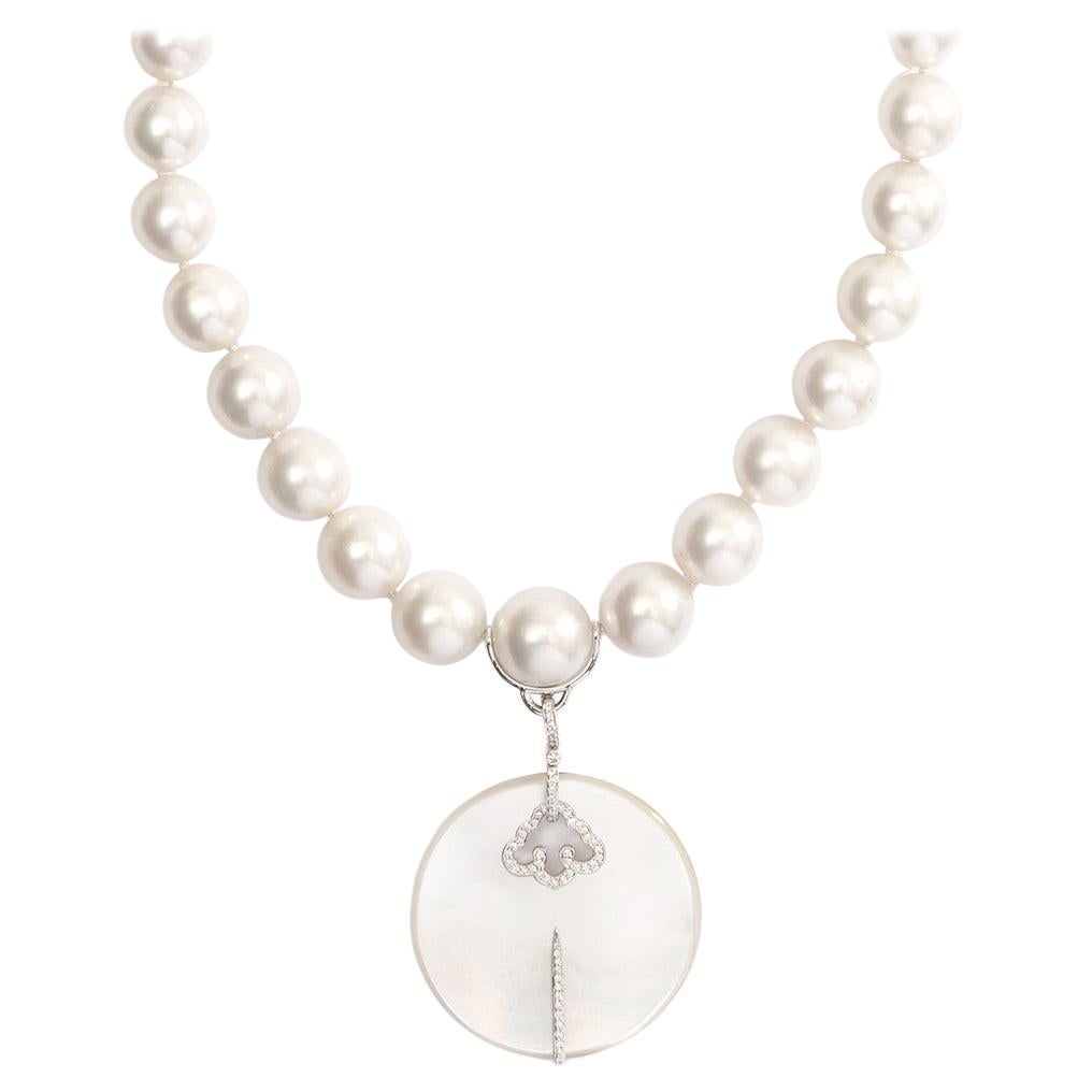 Adler Pendant Diamond Mother of Pearl White Pearl Diamond Clasp Necklace For Sale
