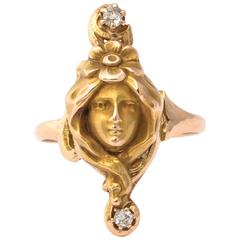 Art Nouveau Frau Diamant Gold Ring